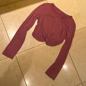 Long Sleeve Purple/Pink Tie Front Top - Unknown Brand